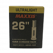 Велокамера 26" авто ниппель Maxxis 26x1.50-2.50 Ultralight (0.6mm), 48mm