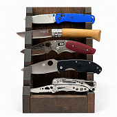 Стойка-подставка для 5 ножей, прикассовая, деревянная. 170 мм х120 мм х250 мм. Коричневая.